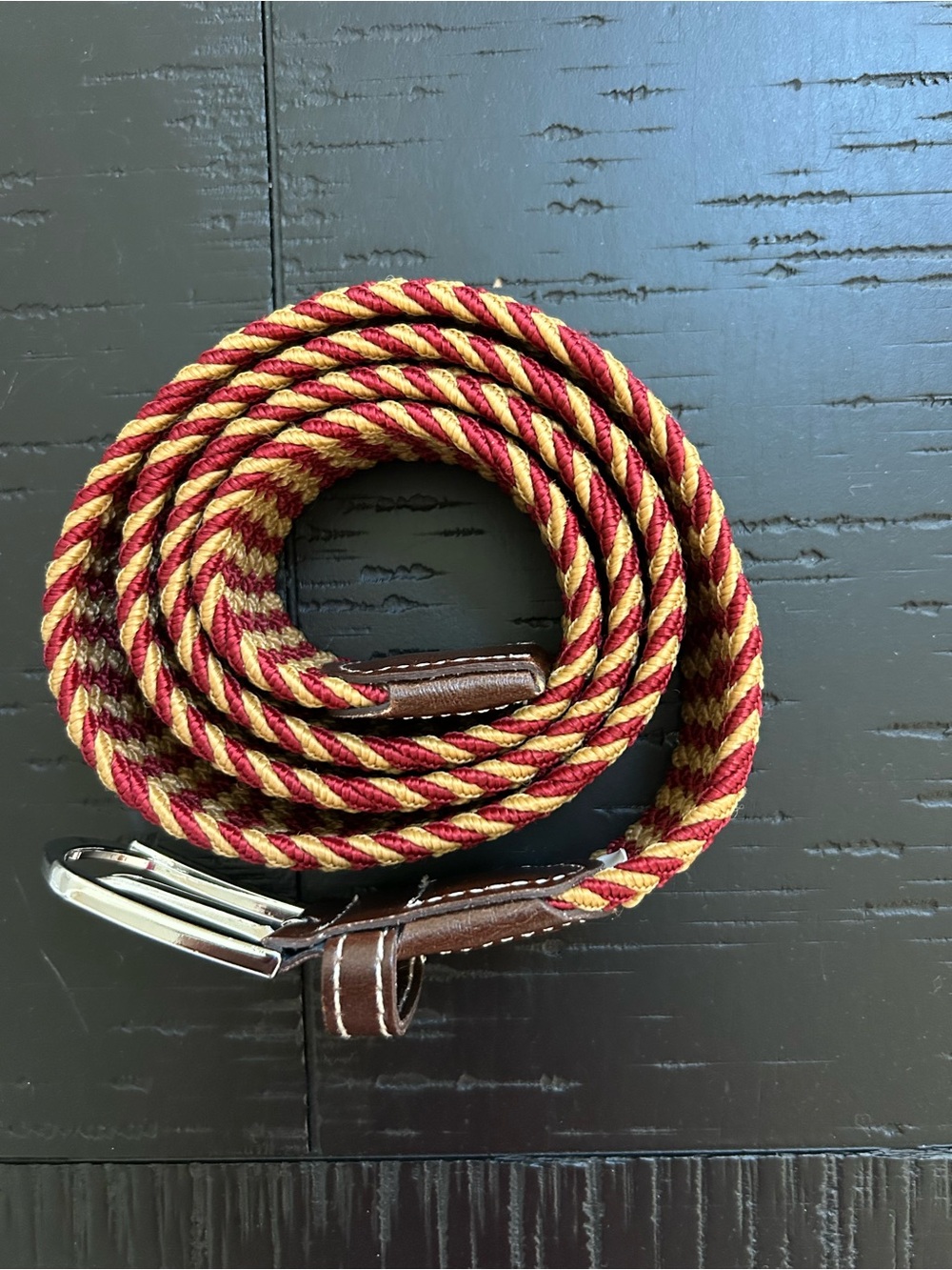 Braided Red and Gold Men's Belt with Brown Leather Trim